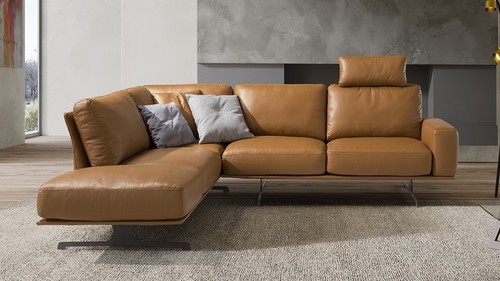 Tan leather corner - leather, sofa