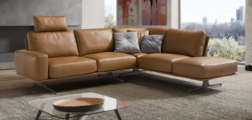 Leather corner sofa - sofa, tan